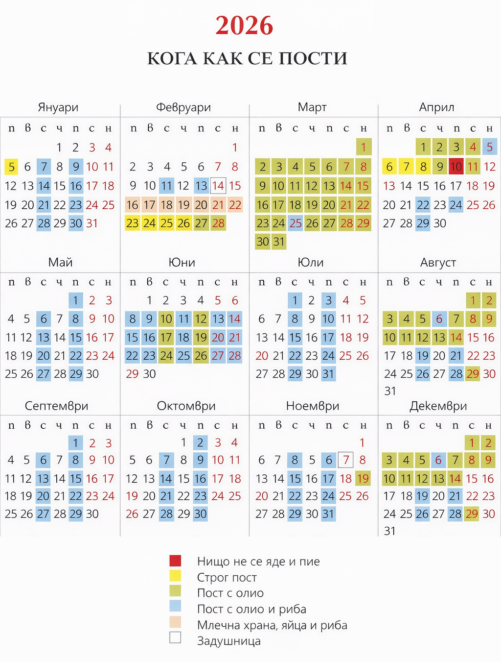 Постен календар 2025